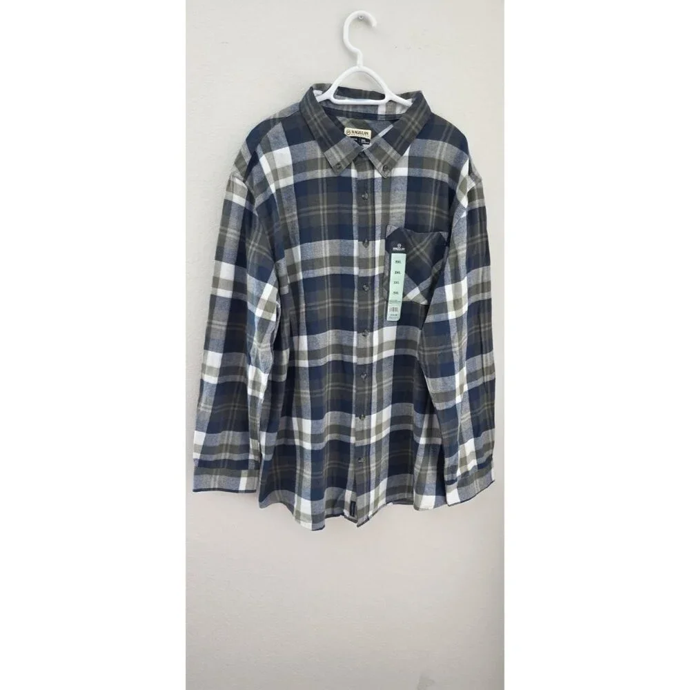 Magellan Outdoors Canyon Creek Plaid Flannel Shirt Blue Green Cotton 3XL - Picture 5 of 8
